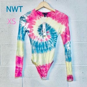 NWT (XS) tie dye pink sky blue yellow swirl bodysuit softest cottonfeel stretchy